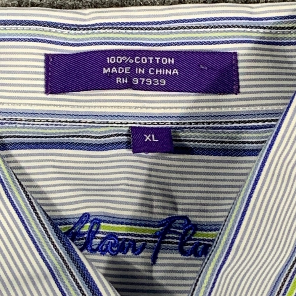 Alan Flusser Shirt Mens XL Blue Striped Cotton Button Down Long Sleeve Luxury - Picture 2 of 12